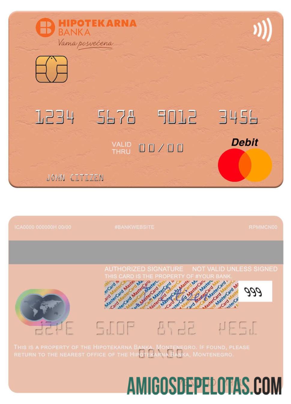 Montenegro Hipotekarna Banka Mastercard sample